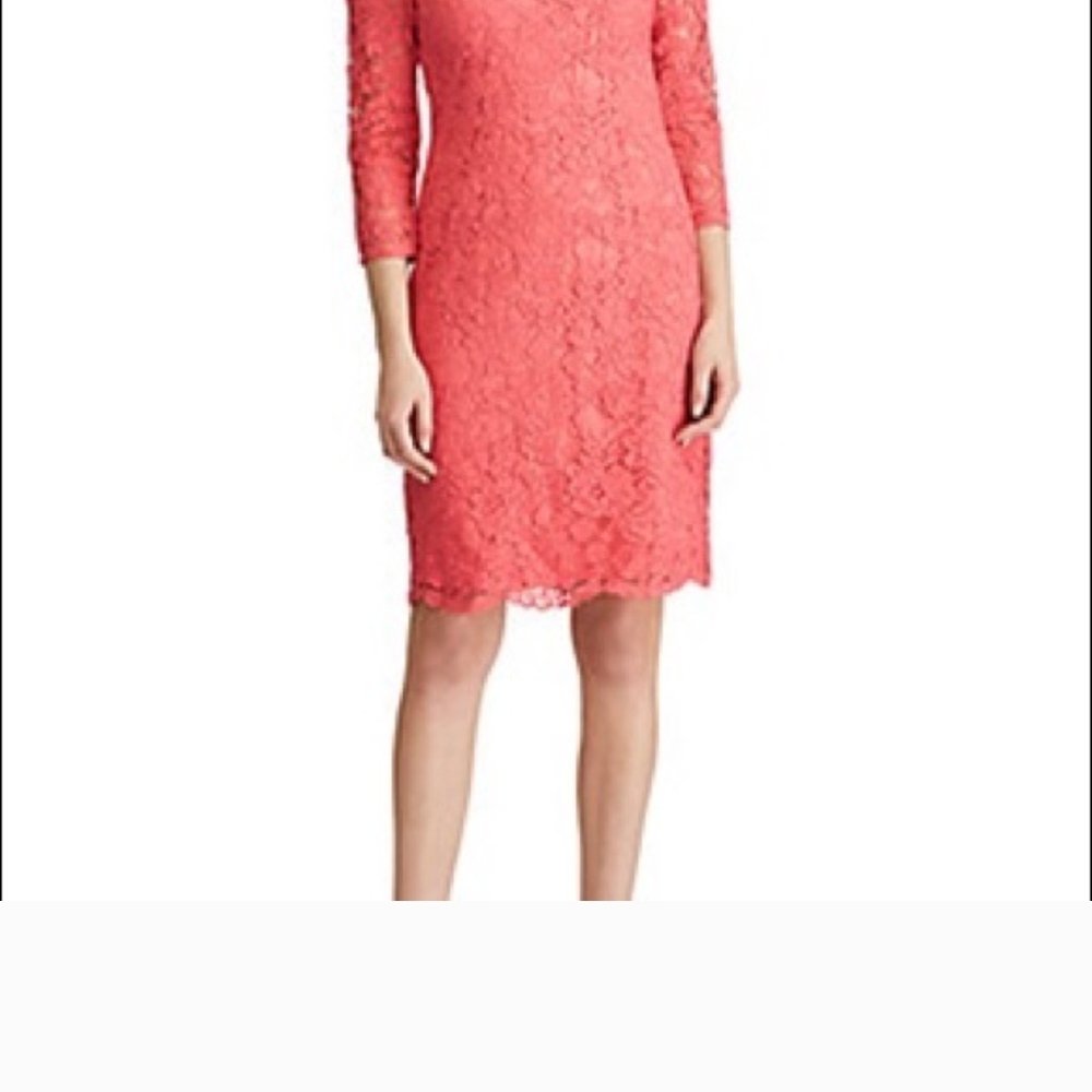 Jessica Howard Coral Lace 3/4 Sleeve Dress Size 8 Orange Excellent Condition